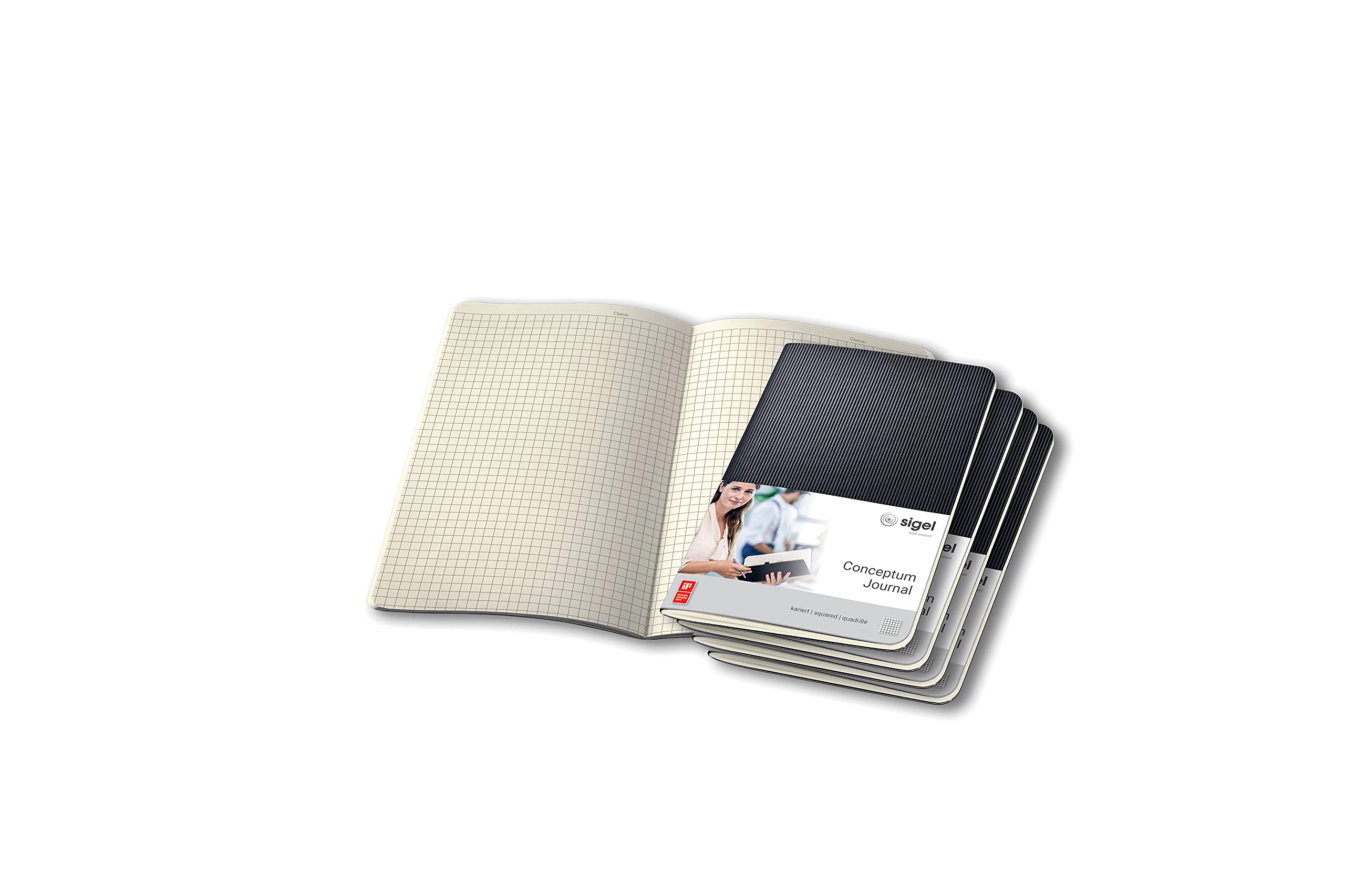 SIGEL CO864 Pack of 5 Journals, approx. A6 (9.3 x 14 cm),, squaRed, softcover, Black - Conceptum