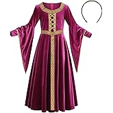 LMYOVE Girls Medieval Renaissance Princess Costume, Kids Medieval Fariy Costume Halloween Dress Up(Golden Edged Powder,8-10Y)