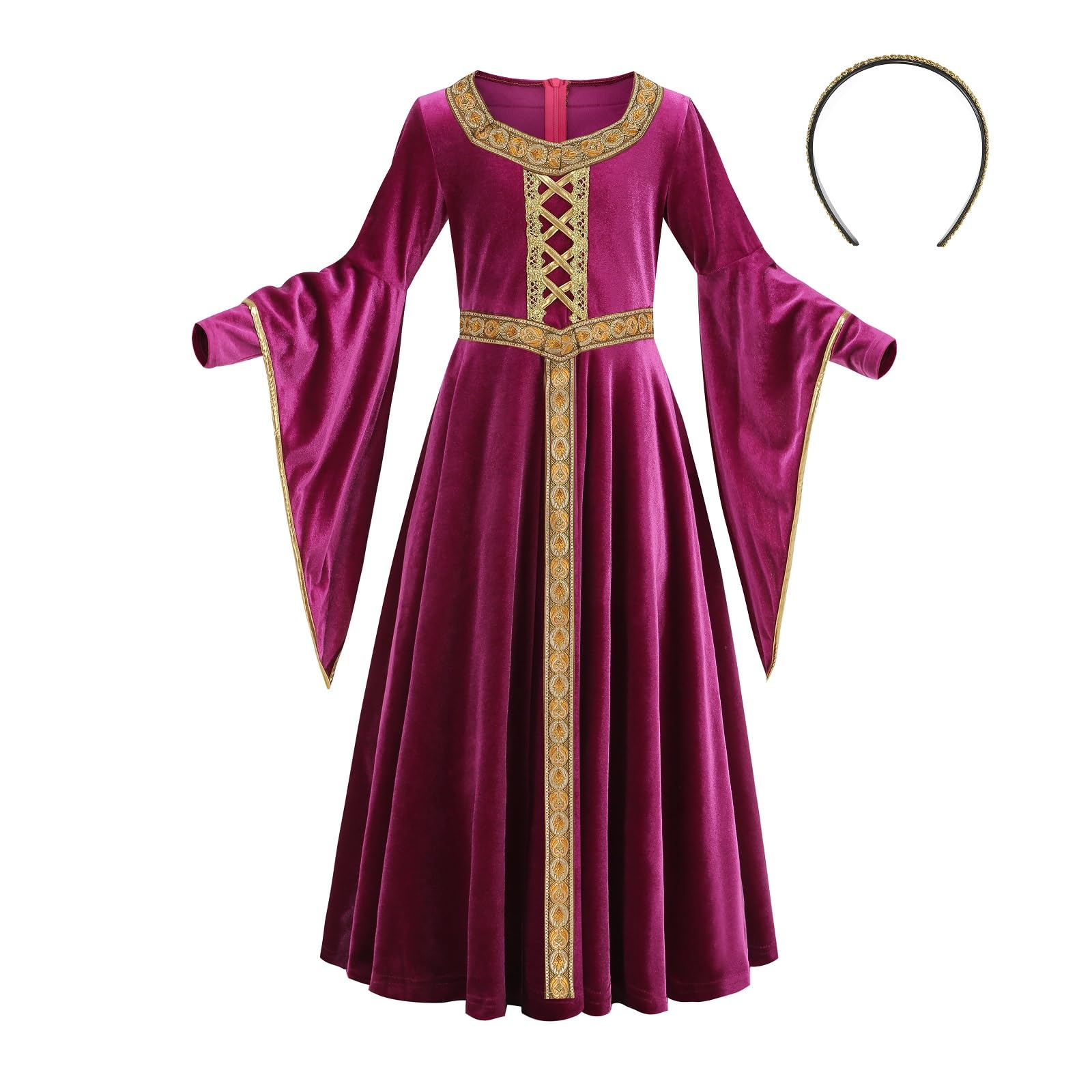 Photo 1 of LMYOVE Girls Medieval Renaissance Princess Costume, Kids Medieval Fariy Costume Halloween Dress Up?Golden Edged Powder?10-12Y?