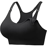 Angelhood Nursing Sports Bras for Breastfeeding, Ribbed Support Maternity Bra Wireless Seamless Sleep Bralette for Pregnancy