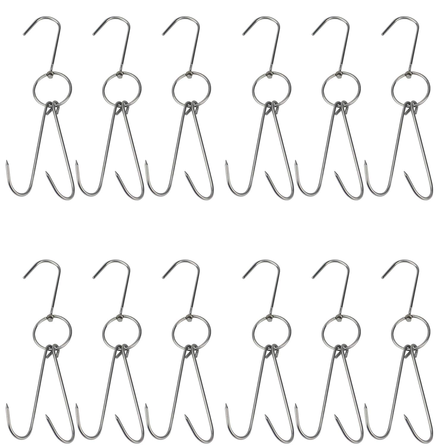 Photo 1 of TIHOOD 9.4" Stainless Steel Double Meat Hooks Roast Duck Bacon Shop Hook BBQ Grill Hanger Cooking Tools Accessories (12 Packs) (12 Packs)