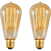 ST58 Vintage Antique Light Bulbs-25W E26 Base 120 Volts Dimmable Edison Light Bulbs,Amber Glass, Warm White 2200K (2 Pack)