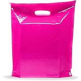 Pink Merchandise Plastic Shopping Bags - 100 Pack 9" x 12" with 2 mil Thick - Die Cut Handles - Great for Retail, Party Favors, Birthdays, Goodie Bags - Recyclable