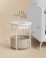 VASAGLE Round Side Table with Charging Station 2 USB 2 AC Outlets Matte White view 5