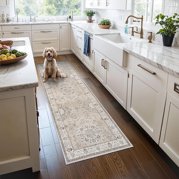 2x6 Hallway Washable Runner Rug : Vintage Soft Kitchen Laundry Runner with Non Slip Backing Farmhouse Entryway Living Room Fl