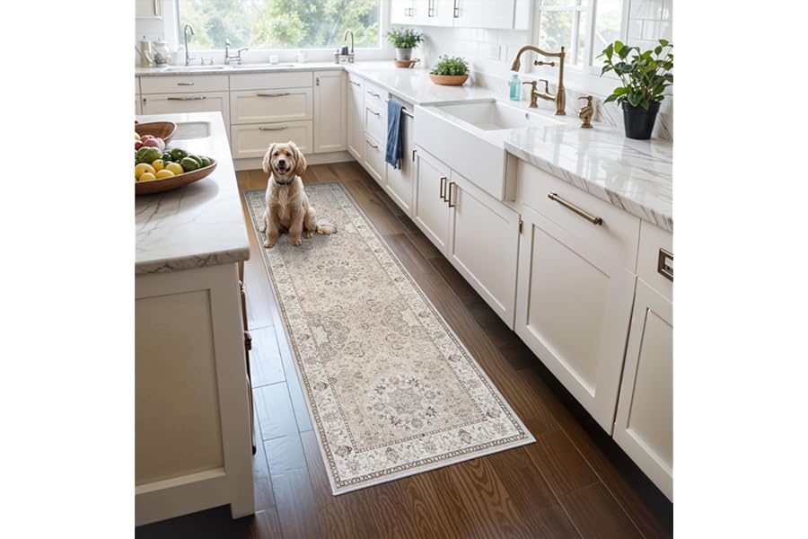 2x6 Hallway Washable Runner Rug : Vintage Soft Kitchen Laundry Runner with Non Slip Backing Farmhouse Entryway Living Room Fl