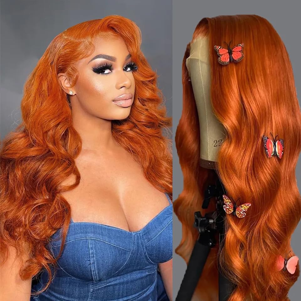 Photo 1 of Ginger Orange Lace Front Wig Pre Plucked Ready to Wear 13x4 HD Glueless Body Wave Ginger Lace Front Wig for Women Natural Looking Synthetic Heat Resistant Fiber Ginger Wig (26 Inch, Ginger Orange)