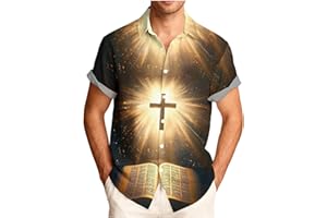 Zeiyignr Faith Cross Shirts Mens Christian Jesus Religious Hawaiian Shirt 3D Cross Printed Short Sleeve Button Down Shirt