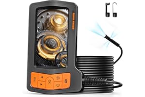 Triple Lens Sewer Inspection Camera, TURN RAISE 5" IPS Screen Borescope Cam with Light, 1080P HD Drain Camera 16.5FT Semi-Rigid Cable, IP67 Plumbing Snake Endoscope with Carry Case