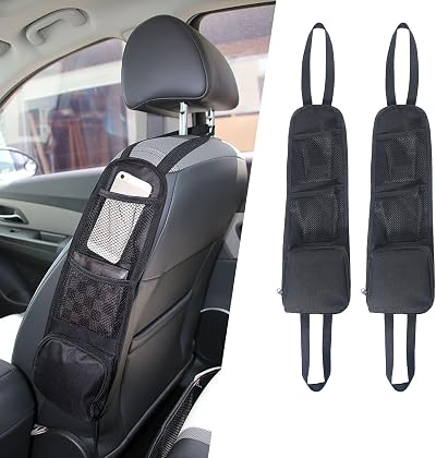 URAQT Car Seat Side Organizer 2 Pcs with 3 Pockets Mesh Front Seat Storage Bag
