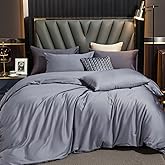 MooMee Duvet Cover Set 100% Extra Long Staple Cotton 600 Thread Count Silky Sateen Smooth Luxury Soft Breathable Durable Hotel Quality Bedding, 3 Pieces (Blueish Grey, King 104"x90")