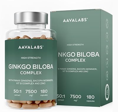AAVALABS Ginkgo Biloba 7500mg High Strength 180 capsules Vita B6 B1 B2 Zinc