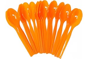 BLUE ORCHARDS Orange Plastic Spoons (24 Pack) - Orange Spoons for Parties, Lightweight Plasticware, Colored Plastic Spoons, Plastic Utensils, Disposable Cutlery for Occasions, Party Plastic Spoons, Halloween Party