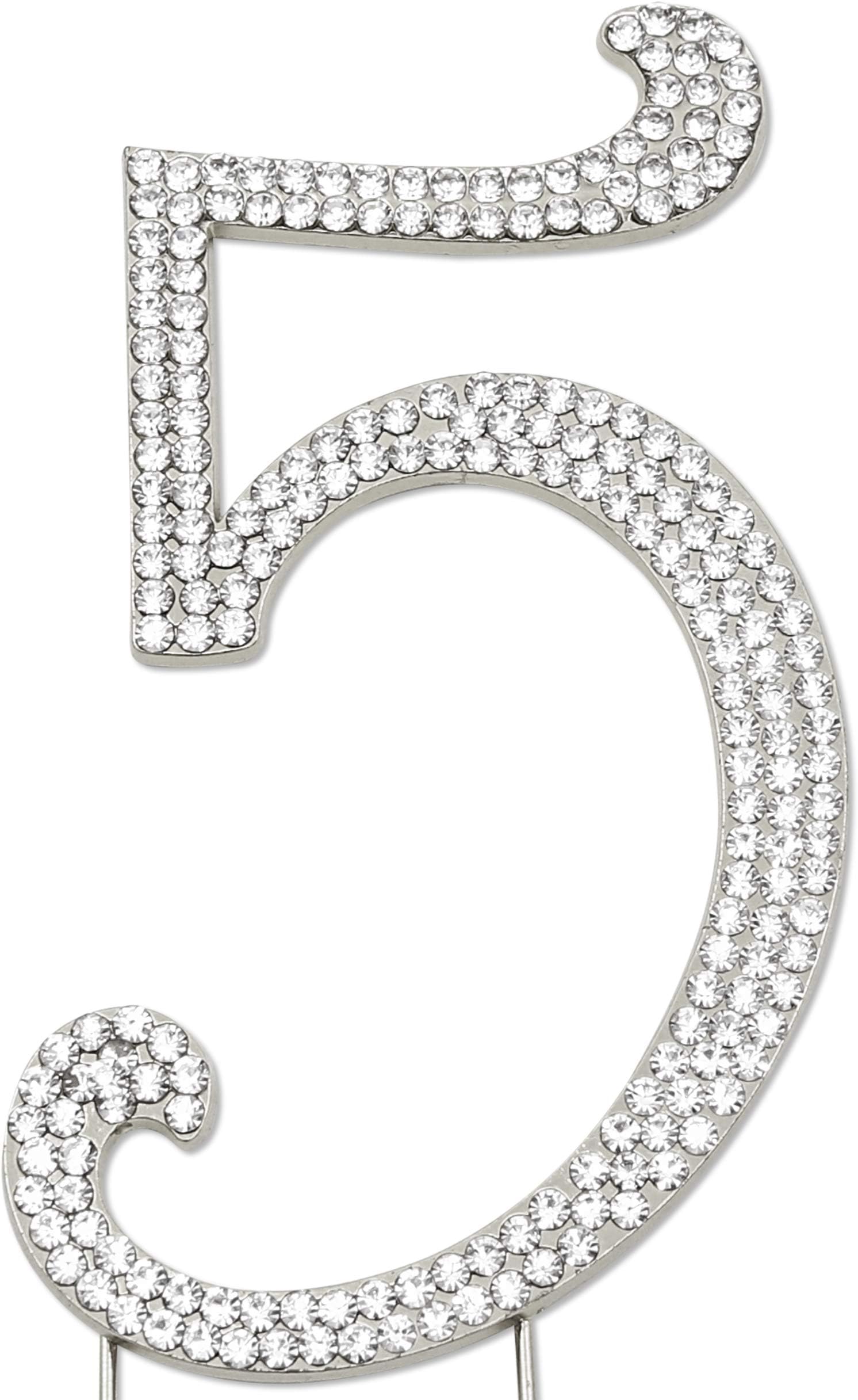 Sparkly Rhinestone Number 5 Cake Topper - 4.5" Silver Colored 5th Monogram Number for Birthday, Wedding, Anniversary and Personalized Cakes – Elegant Decoration for Any Occasion - Number 5