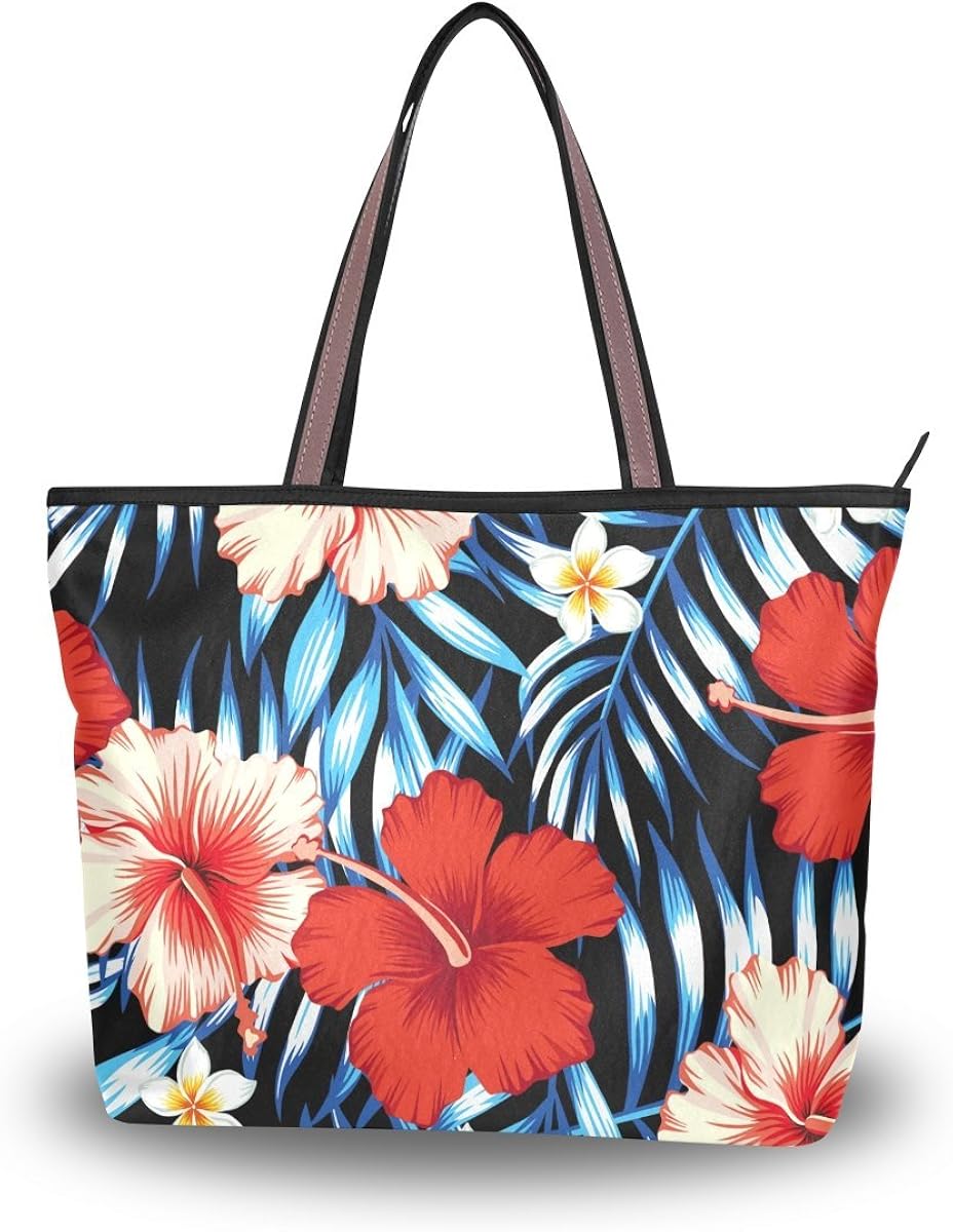 Red And Pink Hibiscus Flowers Tote Bags Women's Stylish Travel Totes