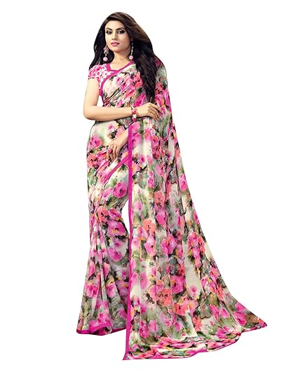 Womens Georgette Saree With Blouse Piece (NAARI2004SSSR001_Multicolored)