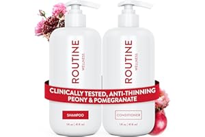 Routine Wellness Anti-Thinning Shampoo and Conditioner Set for Thinning Hair - Biotin DHT Blocker Women & Men - Color Safe Shampoo for Hair Loss & Healthier Hair - Peony & Pomegranate (Pack of 2)