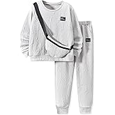 HIHA Boys Sweatsuit Letter Print Long Sleeve Pullover Sweatshirt Jogger Pant Set with Bag