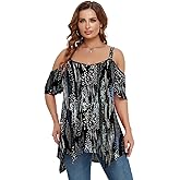 LARACE Cold Shoulder Tops for Womens Summer Clothes Spaghetti Strape Tunic Oversized Shirts Asymmetrical Plus Size Blouse