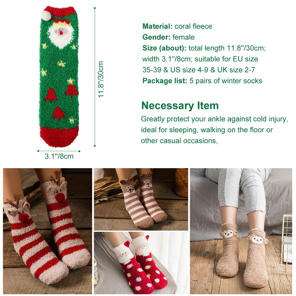Vbiger Damen Kuschelsocken Warme Wintersocken Cute Cartoon Muster Hausschuhsocken Anti Rutsch Noppen Socken, 5 Paar