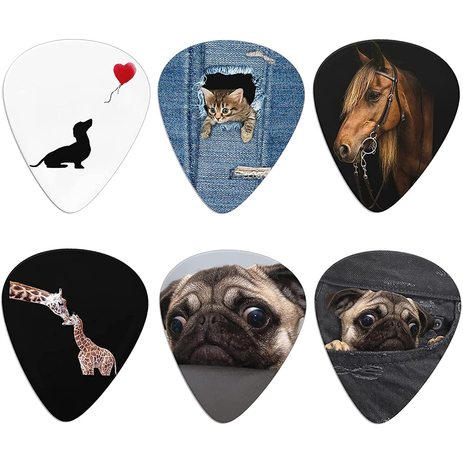 Jeiento Cute Guitar Picks Guitar Accessories for Acoustic, Electric and Bass Guitars 6 pack 0.96mm