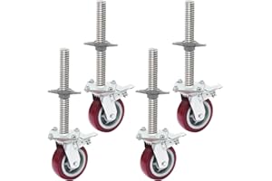MEISHUNDA Adjustable Leveling Scaffolding Wheels Set,6"-Scaffolding Casters,1-3/8" OD Scaffold Screw,Scaffolding Screw Jacks,Scaffold Leveling Jack,Locking Stem Casters with Brake（4 PCS）