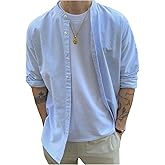 VIPWOLF Men's Striped Dress Shirts Long Sleeve Button Down Banded Collar Business Casual Shirt