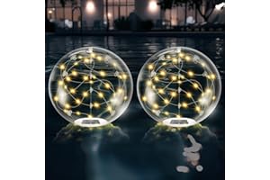 afzdby Floating Pool Lights Solar Powered,14 Inch 3000K Warm White Inflatable Glow in The Dark Balls,IP68 Waterproof Led Light up for Inground Pool,Christmas Decorations Outdoor Ornaments