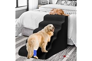 LitaiL Foam Dog Stairs&Steps for Small Dogs for High Beds, Higher Pet Stairs/Steps for Tall Bedsides Up to 26-28 Inches,Non-Slip Curved Dog Ramps for Small Older Dogs/Cats Injured, Black