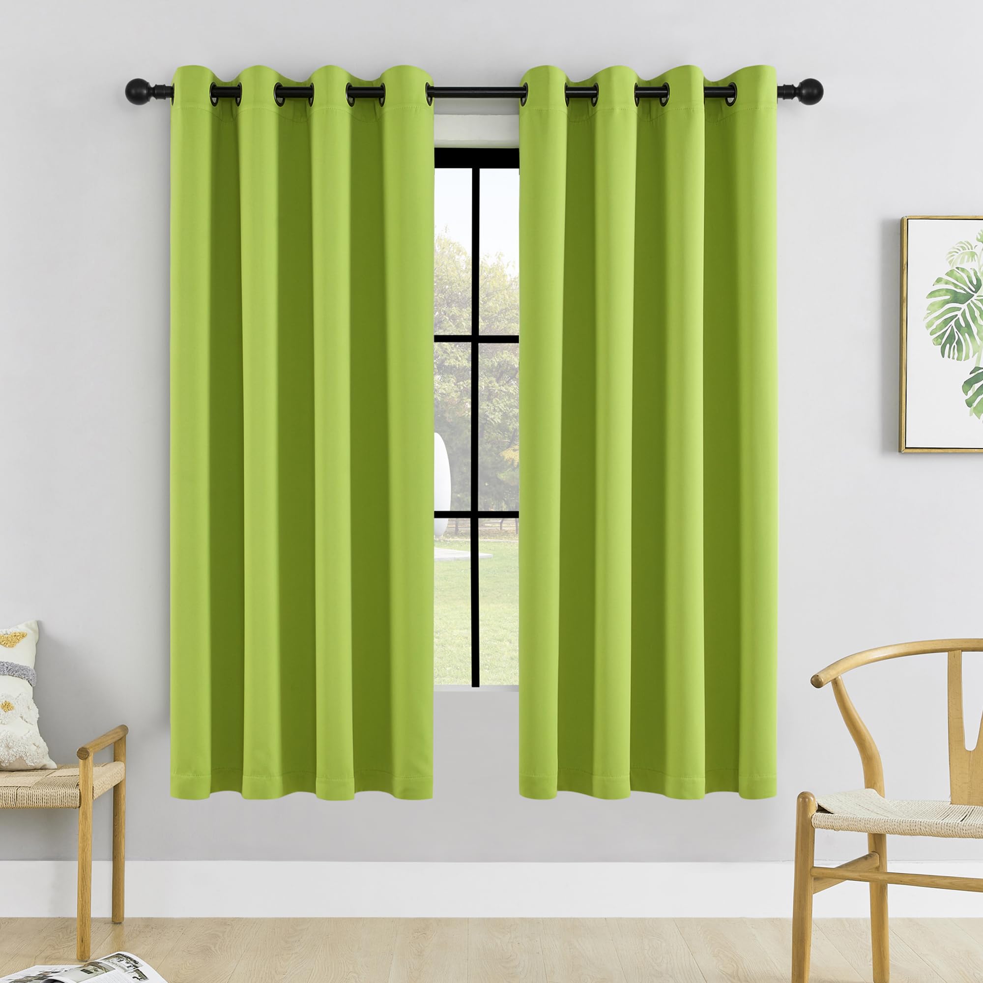 Photo 1 of HUTO Blackout Window Curtains and Drapes - Thermal Insulated Solid Antique Copper Grommet Top Blackout Panels Draperies for Kid's Room (Fresh Green, 1 Pair, 52 x 63 Inch)