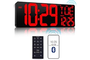 CYMHCHL 17.2" Large Digital Wall Clock Bluetooth Auto Time Sync Digital Clock Large Display Auto-Dimming/DST Led Wall Clock with Date Week Big Timer for Living Room Classroom Garage Gym Decor