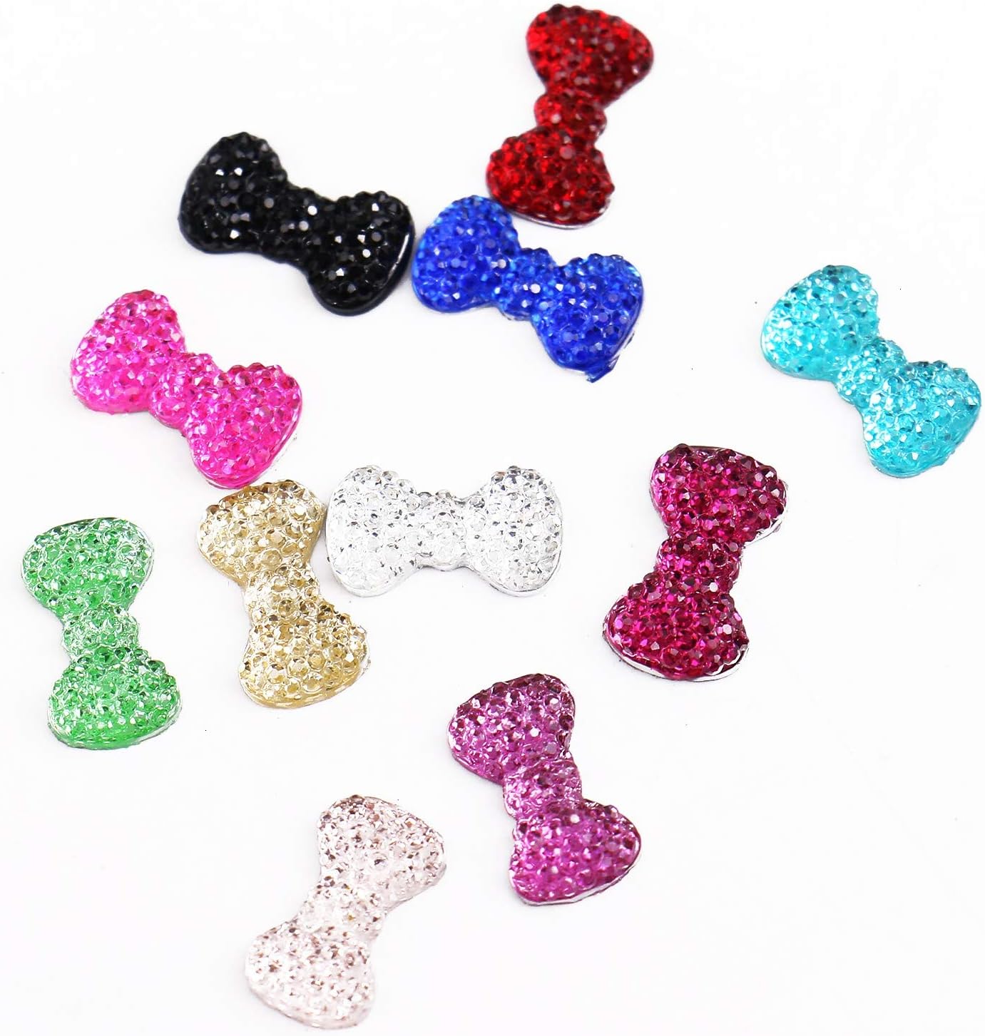 Pomeat 100Pcs Multicolor Glitter Bow tie Slime Charms Resin Flatback for Craft Making,DIY Scrapbooking Accessories