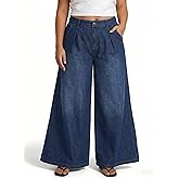 Tapata Women's Wide Leg Jeans 24/27/30/33 Inseam Petite Elastic Waist Baggy Denim Pants Plus Size Long Palazzo Trousers