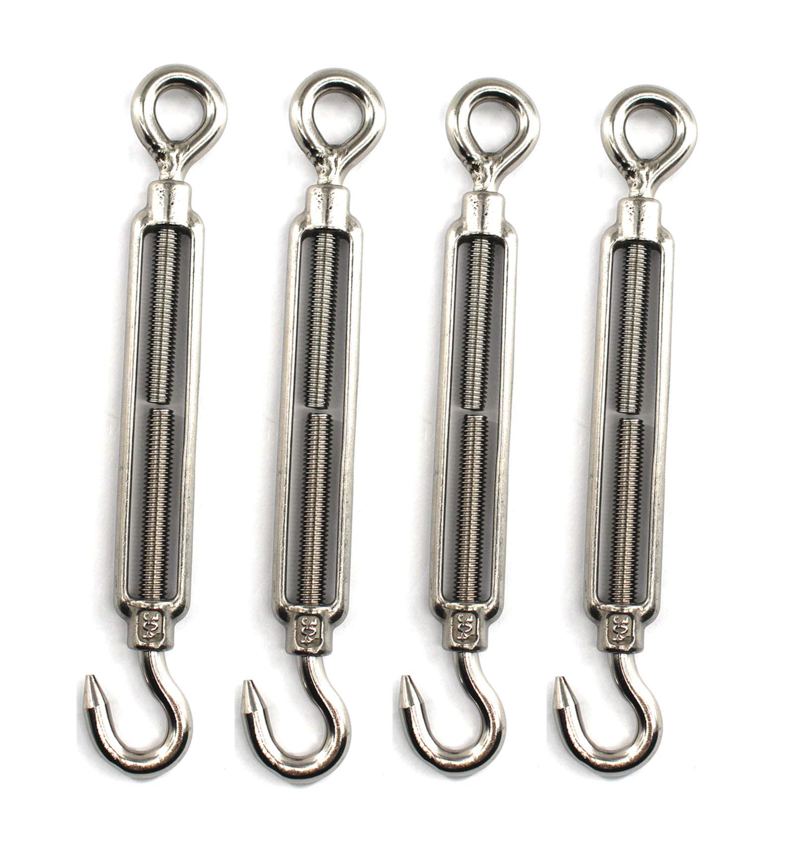 Turnbuckle wire tensioner Faspiroty M10 4 pack 304 stainless steel adjustable hook&eye set heavy duty