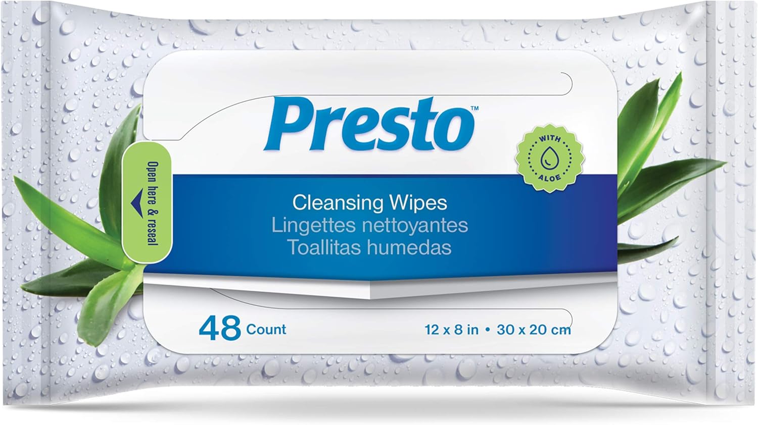 Presto Adult Incontinence Cleasning Wipes Alcohol and Paraben Free for Fresh Skin, Made with