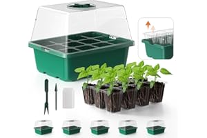 POROLIR Seed Starter Tray, 5PCS Seed Starter Kit, Seedling Starter Trays with Heightened Lids for Seed Staring, Indoor Plant Germination Trays (12 Cells per Tray) Green+Transparent
