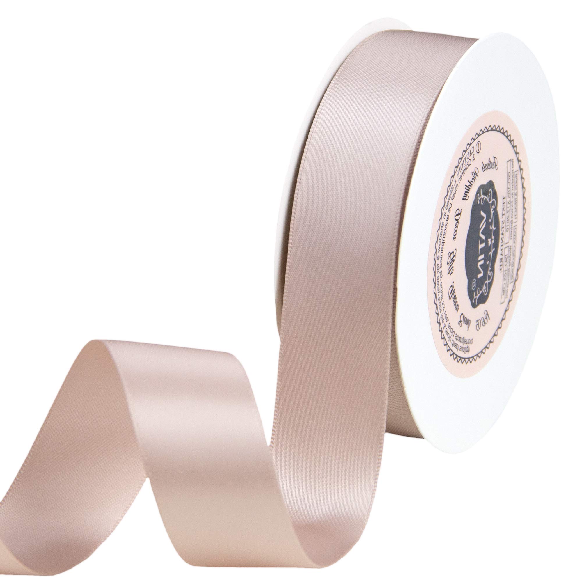 VATIN 25mm Double Faced Polyester Satin Ribbon Pink Sand - 23 Metre/Spool, Perfect for Wedding, Wreath, Baby Shower,Packing and Other Projects. โ image 1