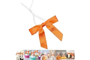 GUIFIER 50 Pack 3" Satin Twist Tie Bows, Twist Bows for Treats, Ribbon Bows with Twist Ties Gift Wrap Bows, Pretied Bows Ties for Cake Pops, Baby Shower, Sweets Packaging, Party Favors, Gifts(Orange)