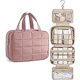 BAGSMART Travel Toiletry Bag for Women, Hanging Travel Bag for Toiletries, Puffy Makeup Cosmetic Bag Organizer, Carry-on Travel Accessories Essentials, Dark Pink