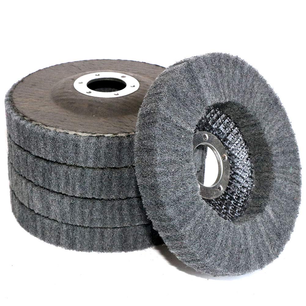 5Pcs 4.5" x 7/8" Nylon Fiber Buffing Wheel Scouring pad Flap Polishing Disc for Angle Grinder (Grit 1000)