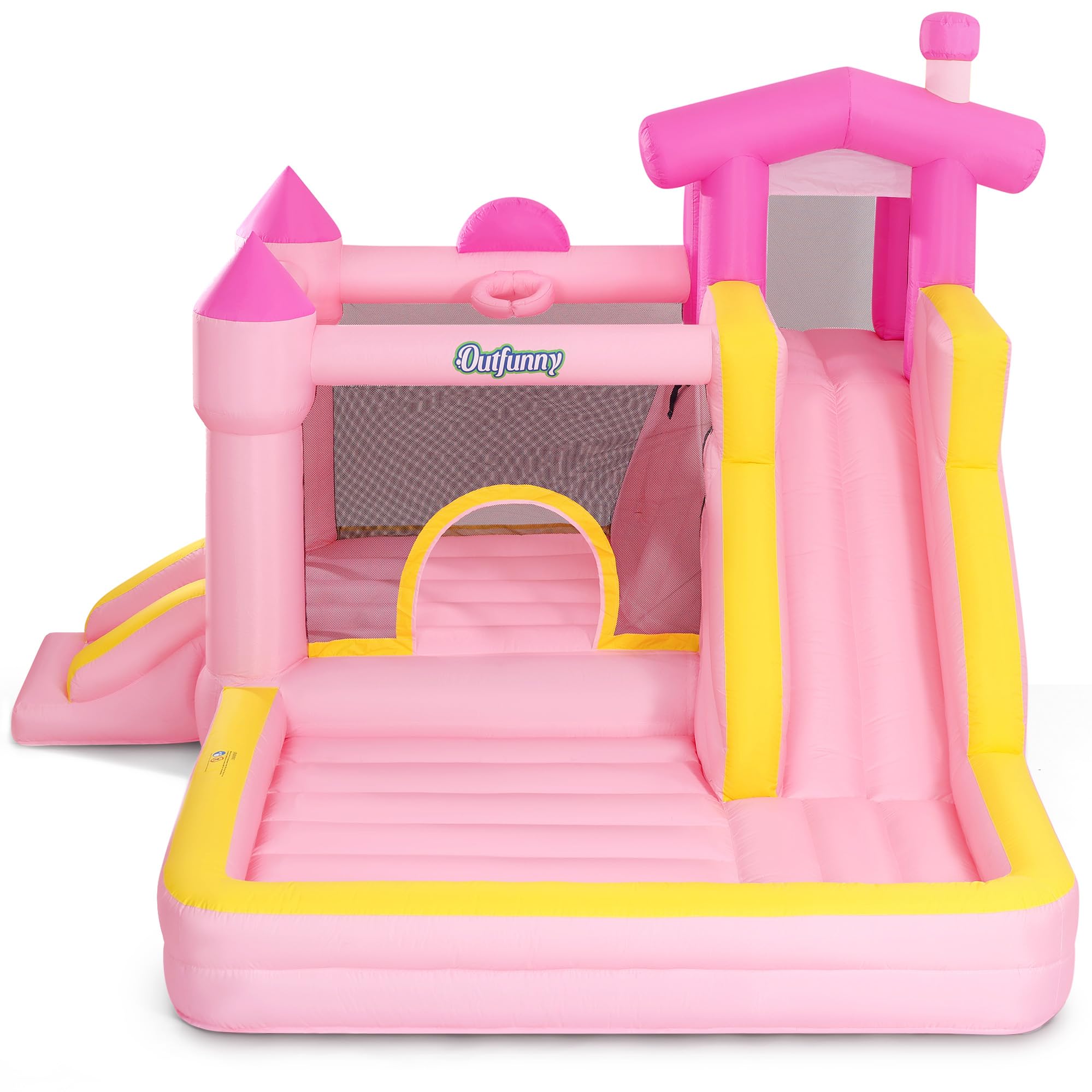 Outfunny Inflatable Bouncy Castle, Bounce House for Children 3-12 with Slide, Outdoor & Indoor, 450W Blower - Pink
