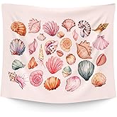 WAITPI Pink Beach Coastal Tapestry Wall Hanging for Bedroom, Ocean Seashell Wall Tapestries, Pink Beach Coastal Walls Hanging Room Decor Tapestry for Girls Women Home Living Room Dorm 50x60 inch