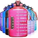 SLUXKE 1 Gallon Motivational Sports Water Bottle with Time Marker, BPA Free 128oz Leak Proof Jug, Black, Plastic, 128 ounces, Fitness, Sports, Outdoor Activities