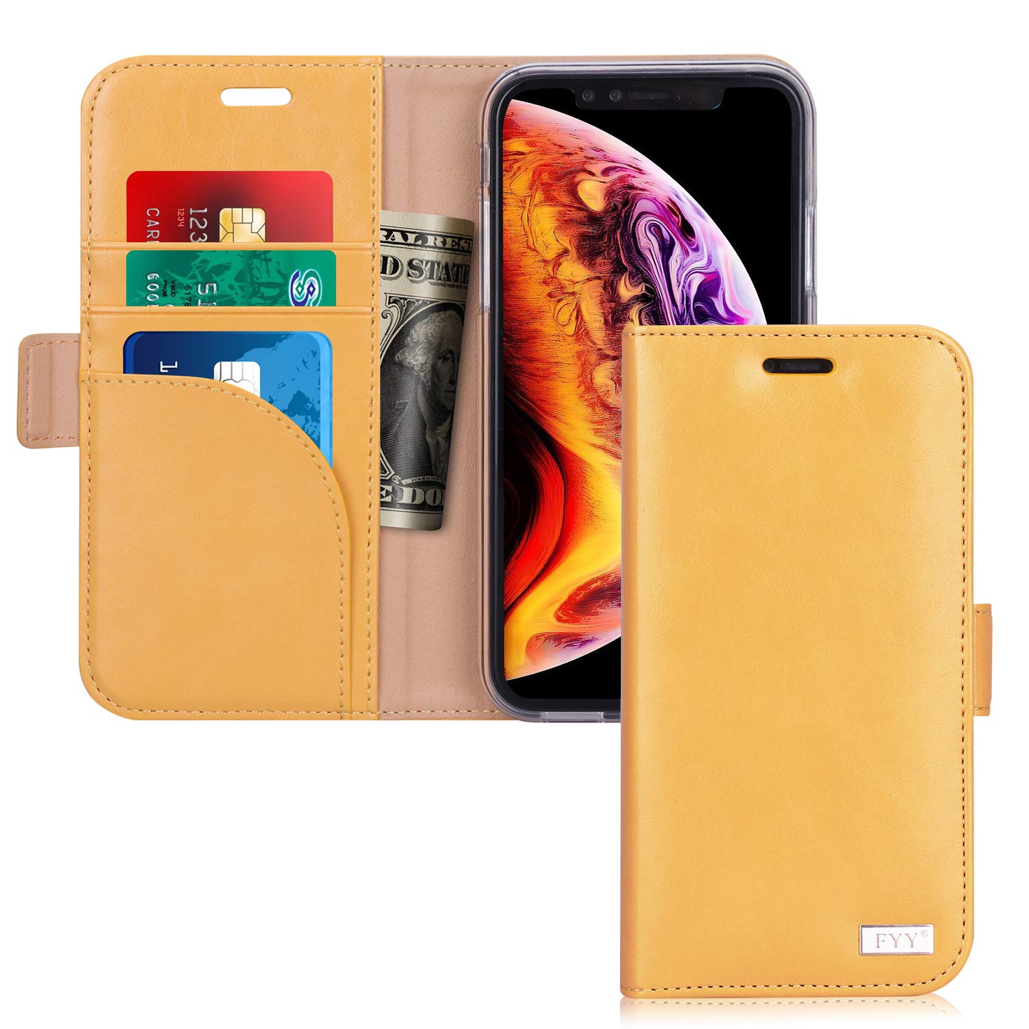Fyy iPhone XR Case, [Premium PU Leather] Flip Wallet Phone Case with