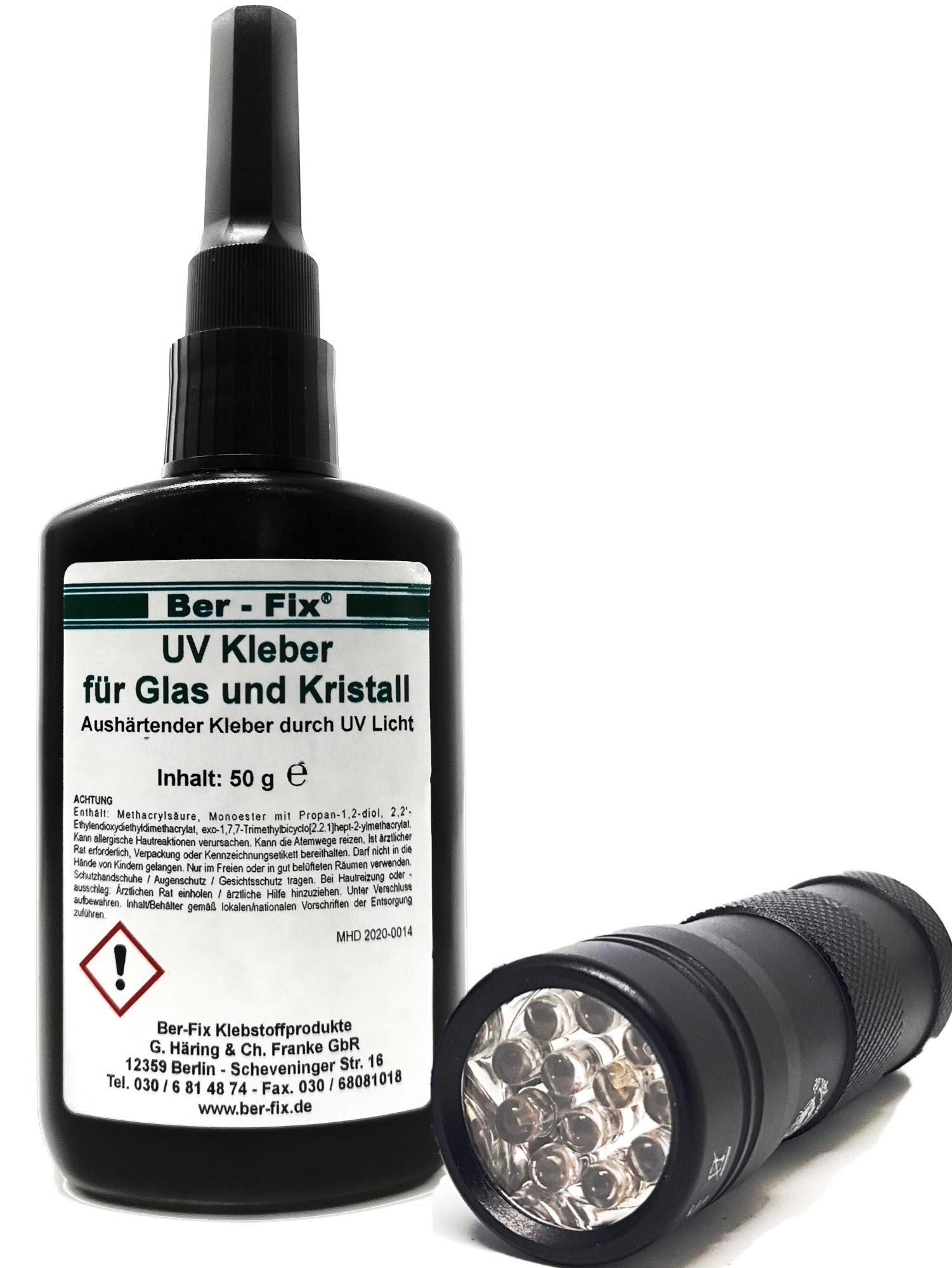 Ber-Fix 50g UV-Kleber mittelviskos Plus UV Taschenlampe 12er Led
