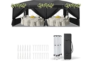 VINGLI 10x20 ft Pop Up Canopy Tent with 6 Sidewalls with Carry Bag, Outdoor Canopy Patio Event Tent Commercial Canopy(Black)