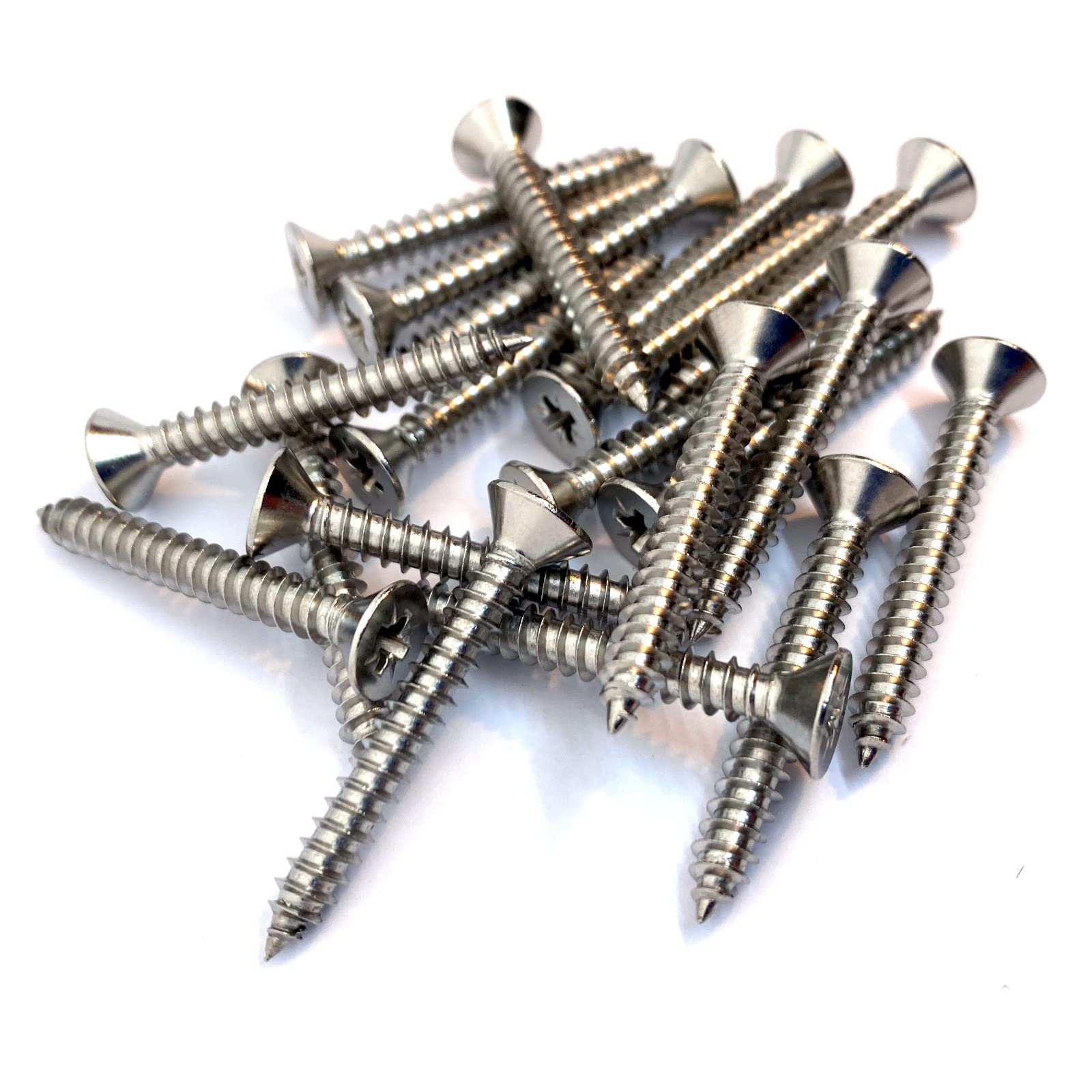 No.10 x 1.1/2" (4.8mm x 38mm) Pozi Countersunk Self-Tapping Screw DIN7982 - A4 (316) Stainless Steel (Pack of 20)