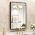 pertetey New Upgrade 20X30 Inch Wall Mounted Bathroom Mirror, Black Metal Frame Rounded Rectangle Mirror, Bathroom Vanity Mirror with Tempered Glass for Washroom Bedroom Living Room