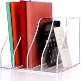 Febwind Clear Acrylic Vertical File Organizer, 4 Compartment Desk Organizer Magazine Holder, Thick Transparent Folder Rack for Documents, Books, Files for Office Home Classroom