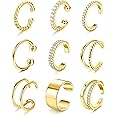 IRONBOX 9Pcs Ear Cuff Earrings for Women 14K Silver/Gold Ear Cuff Non Piercing Cartilage Clip Cuff Earrings Fake Earrings
